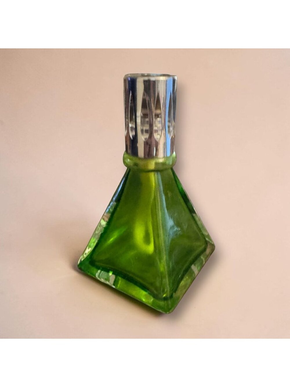 Vintage Green Glass Fragrance Lamp With Silver Cap & Wick Aroma Diffuser